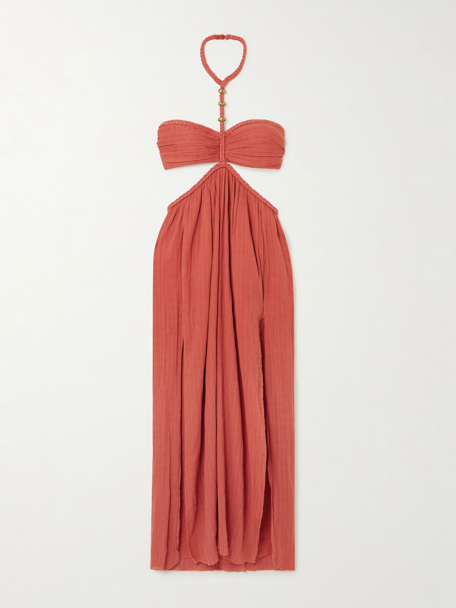 Justine embellished cutout cotton-gauze halterneck maxi dress Orange - 1