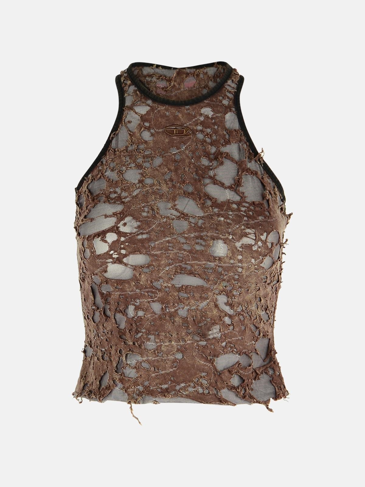BROWN COTTON BLEND TANK TOP - 1