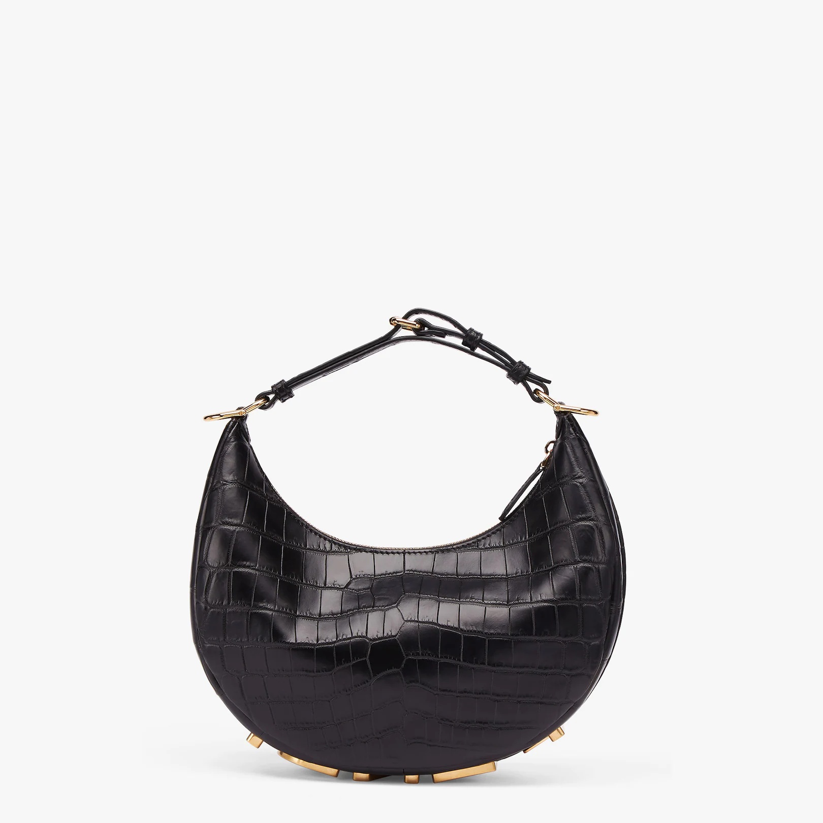 Small hobo bag made of exquisite black matte crocodile leather, with vintage gold metal FENDI letter - 3