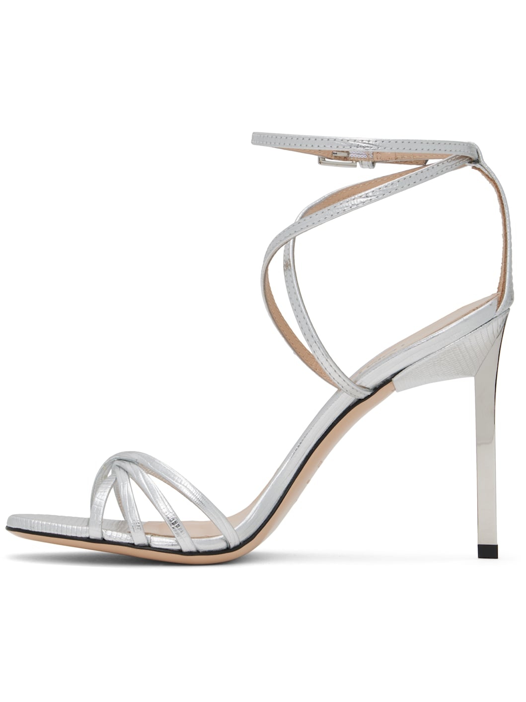 Silver Laminated Printed Lizard Ida Heeled Sandals - 3