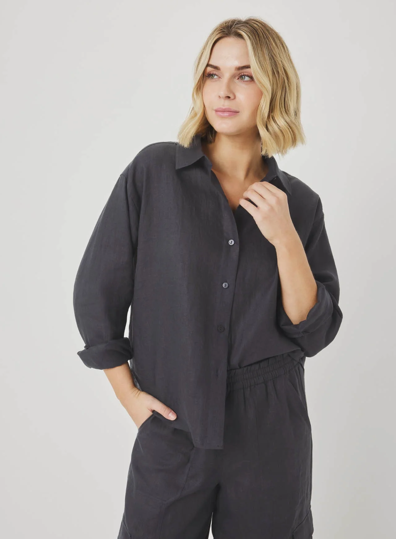 Stella Linen Button Down - 1