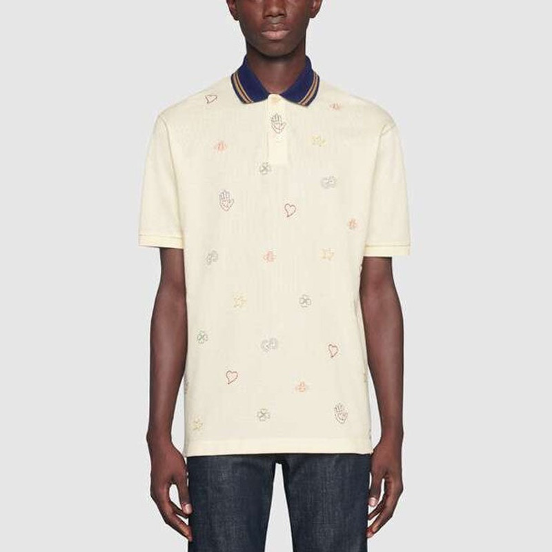 GUCCI Cotton polo with symbols embroidery outlook