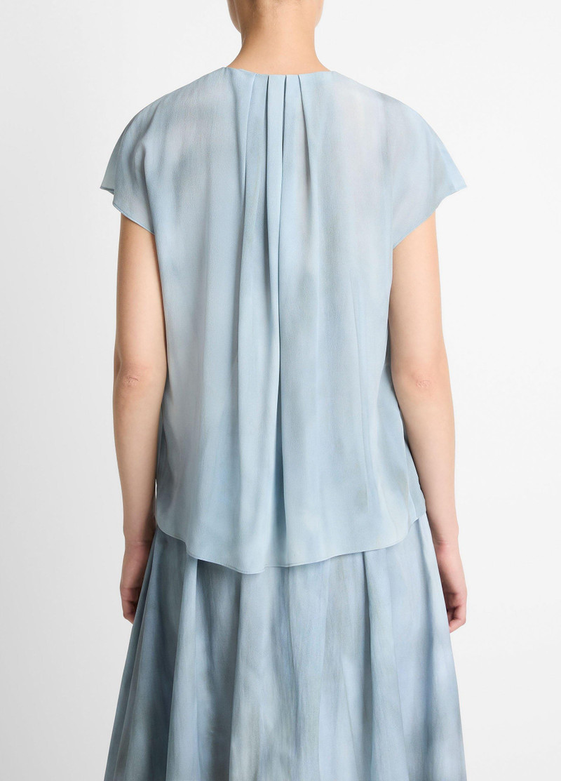 Vince Washed Ombré Silk Gathered Cap-Sleeve Blouse outlook