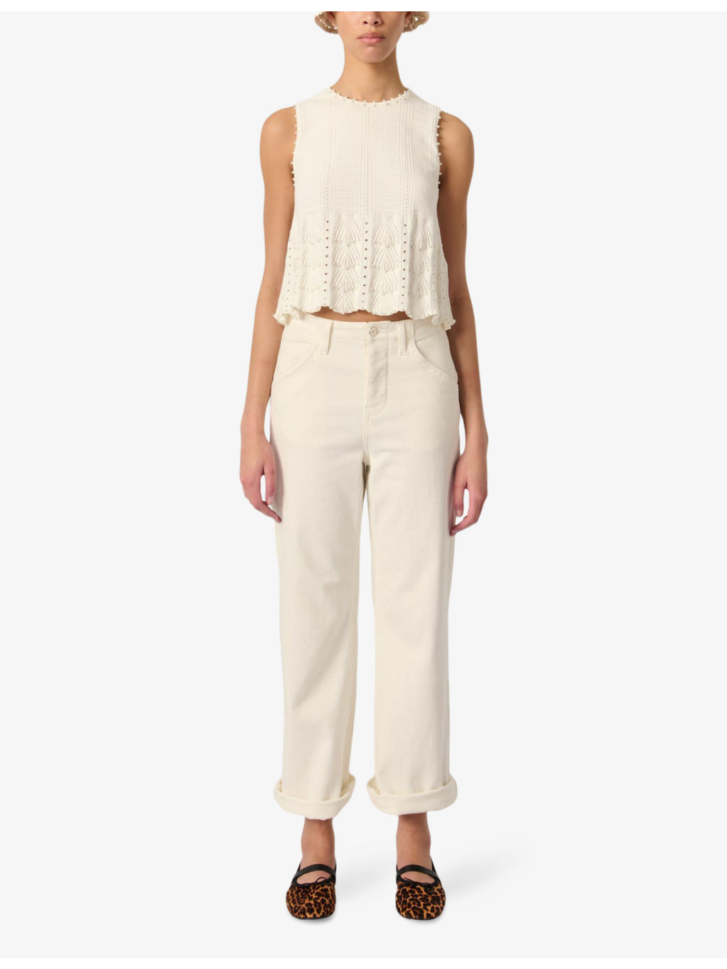 Sleeveless Bead-Embellished Cotton-Blend Top - 2