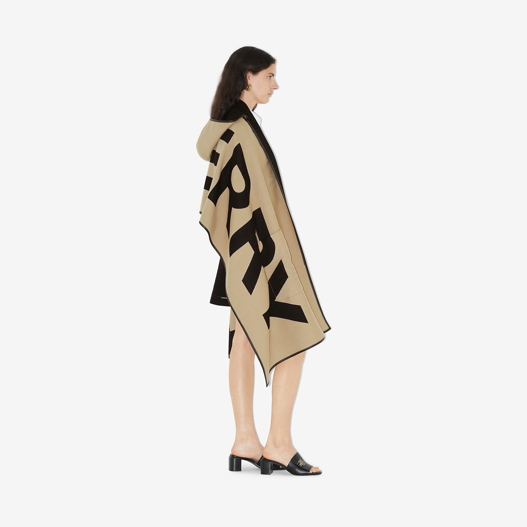 Logo Wool Cotton Jacquard Hooded Cape - 3