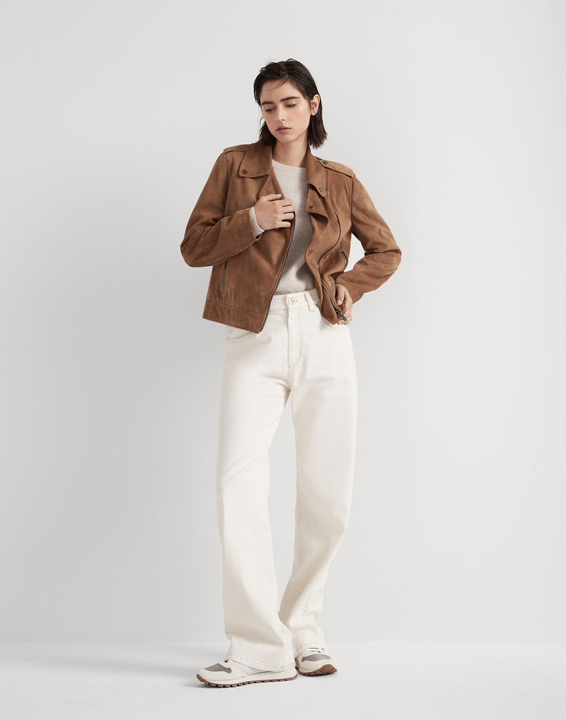 Garment-dyed comfort denim loose trousers with shiny tab 4