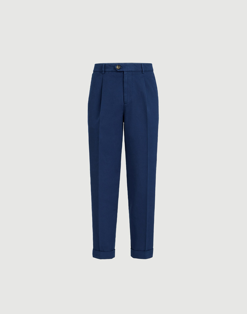 Garment-dyed trousers in twisted cotton gabardine with pleat 1