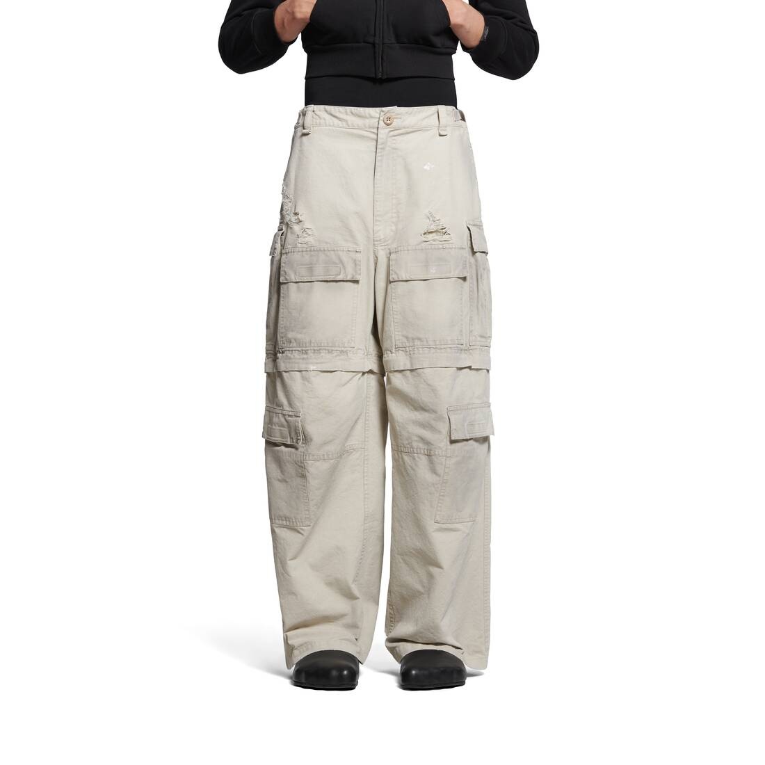 Flared Cargo Pants in Beige