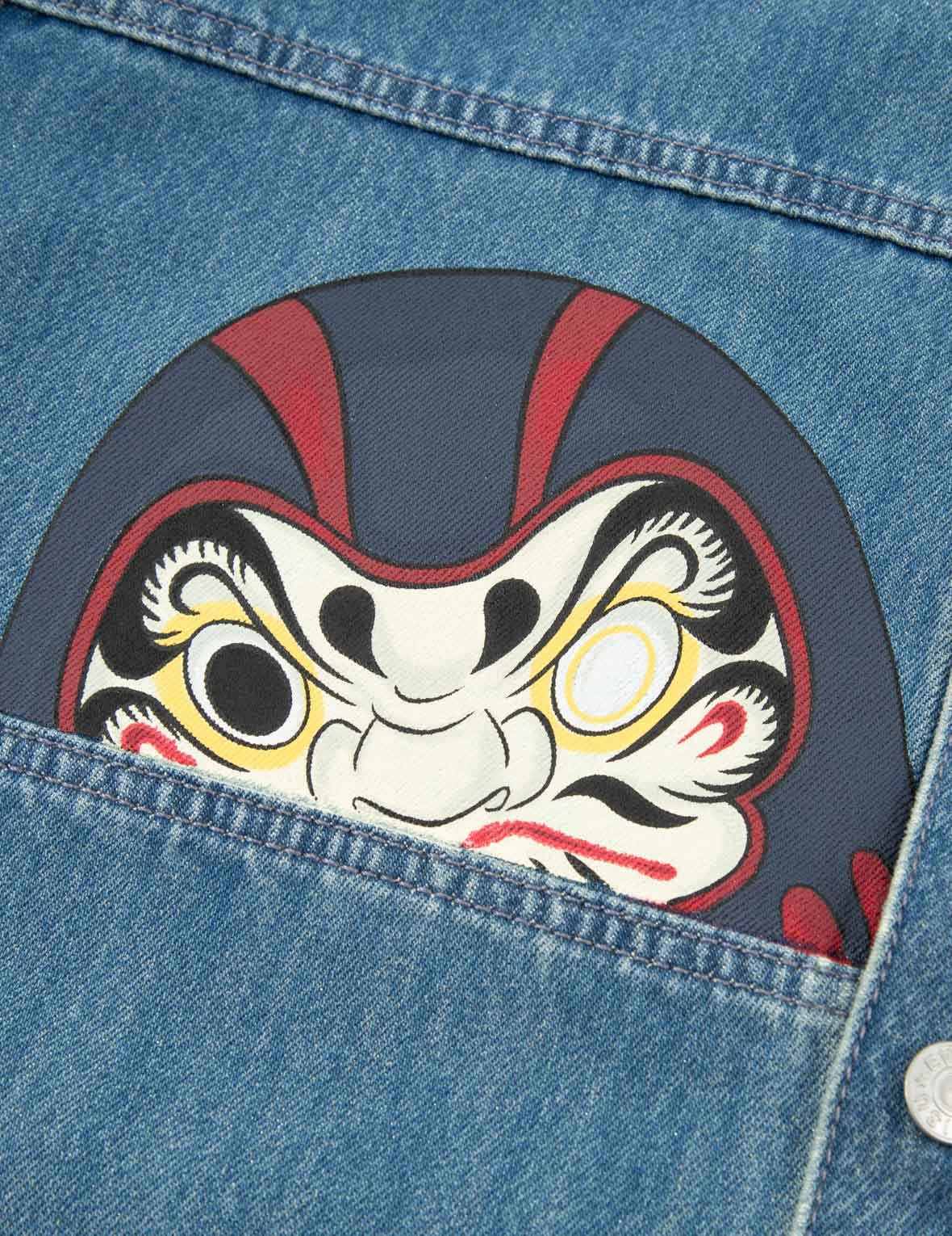 Vintage Daruma Print Denim Shirt Jacket - 11