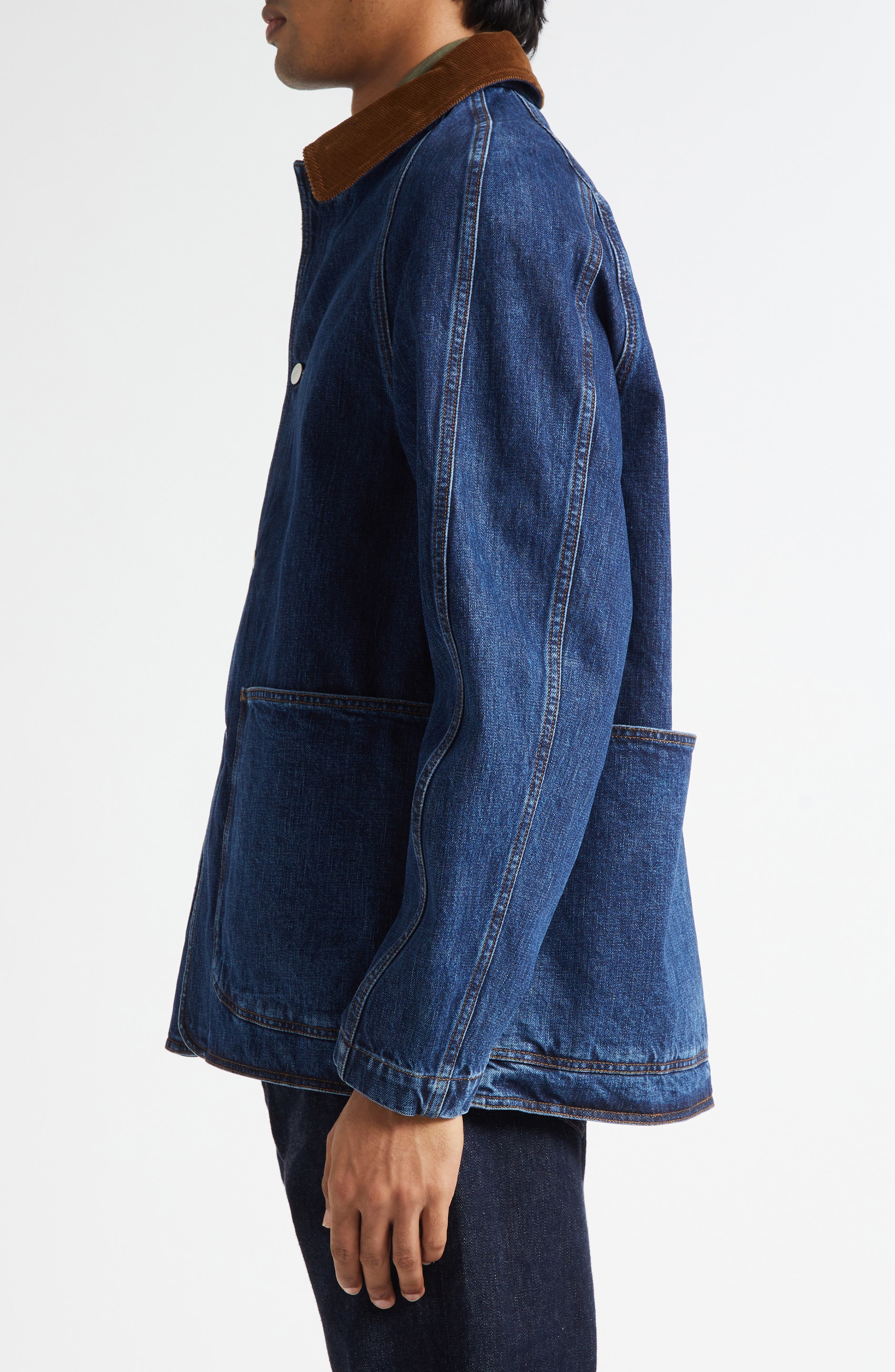 Drake's Corduroy Collar Denim Chore Coat in Stone Wash at Nordstrom - 3