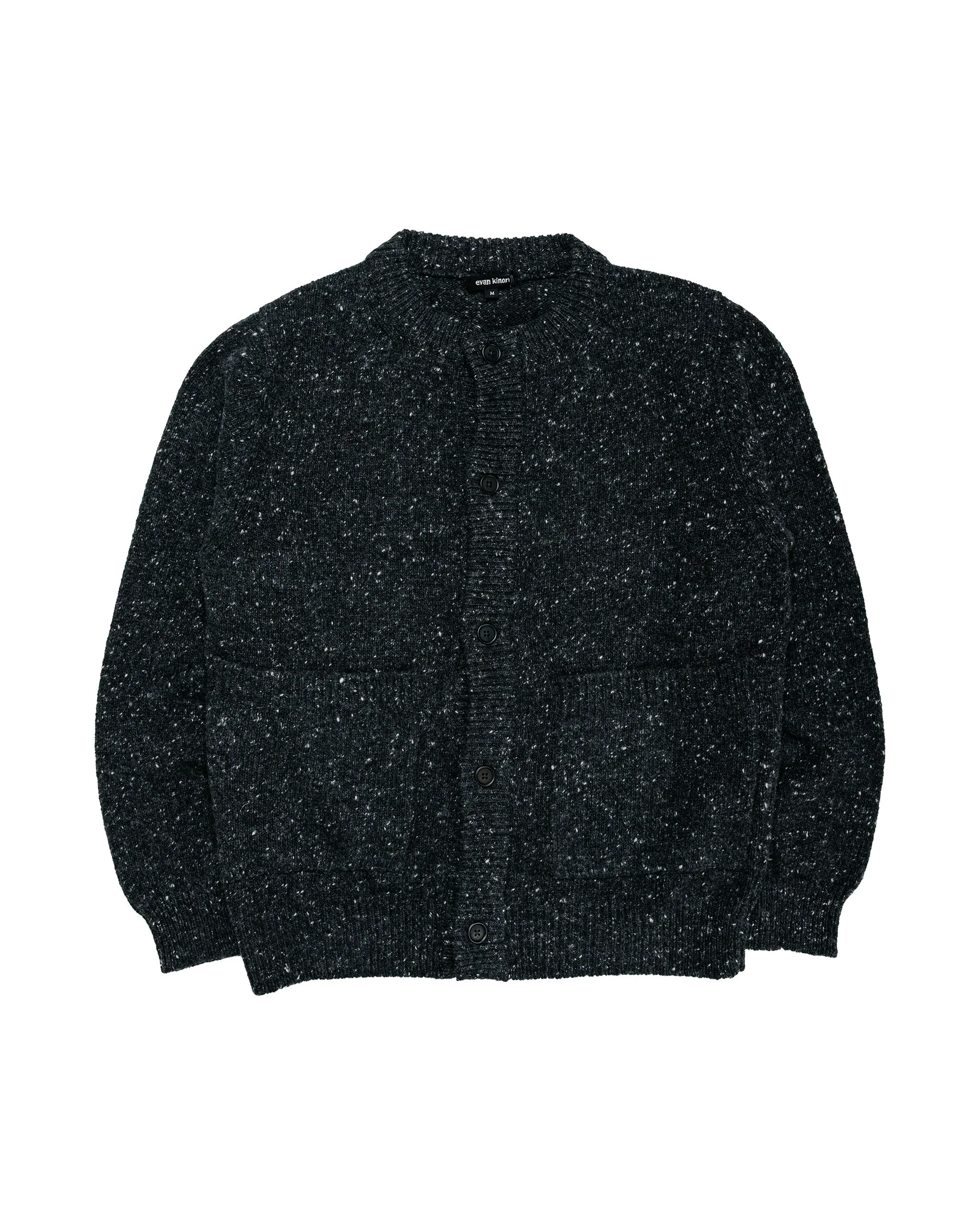 Crewneck Cardigan Wool Cashmere Tweed Black - 1