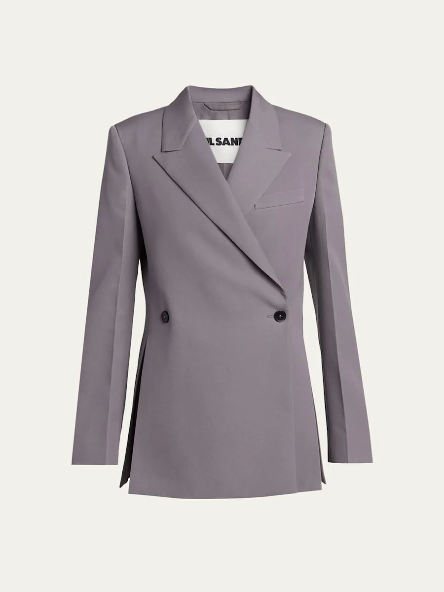 Side Slits Double-Breasted Blazer Jacket - 1