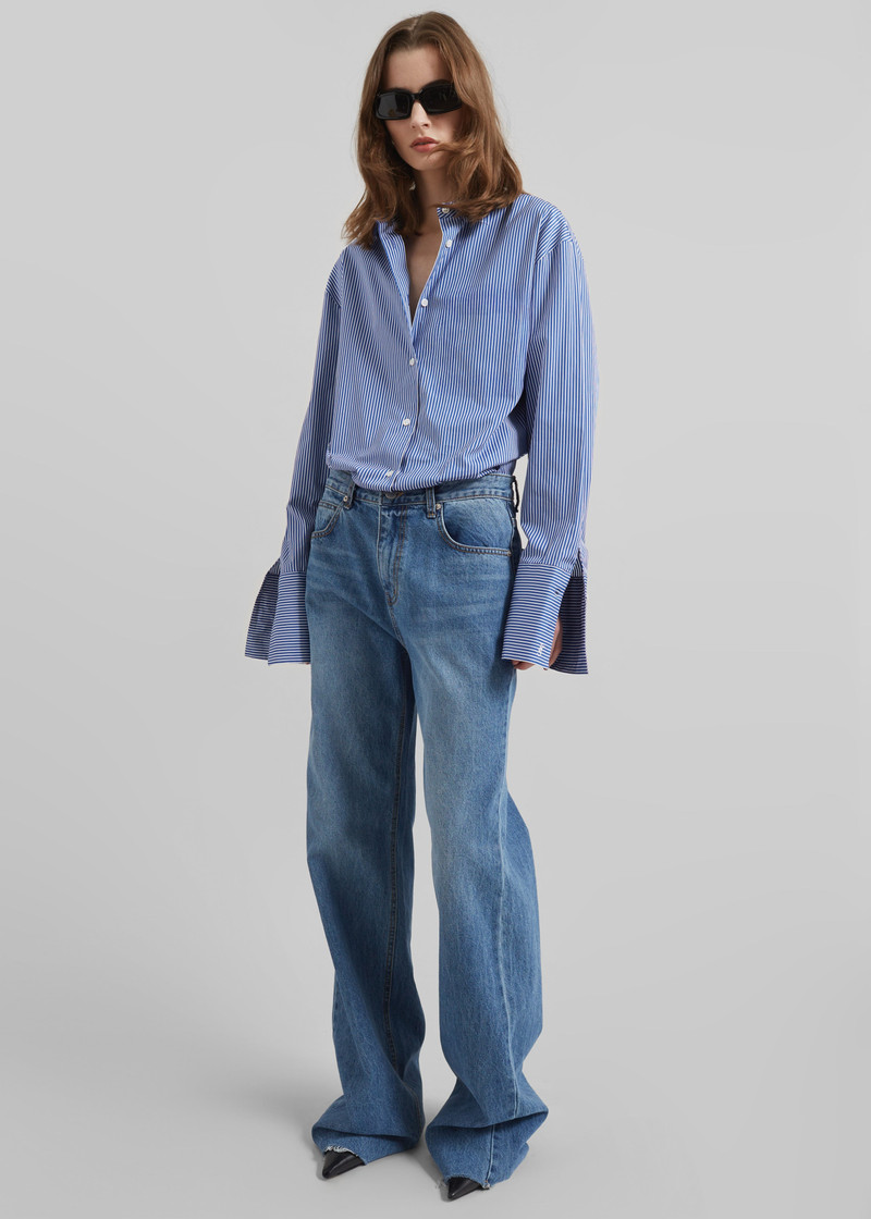 Anvers Striped Cotton Button Up Shirt - Blue/White Stripe 5