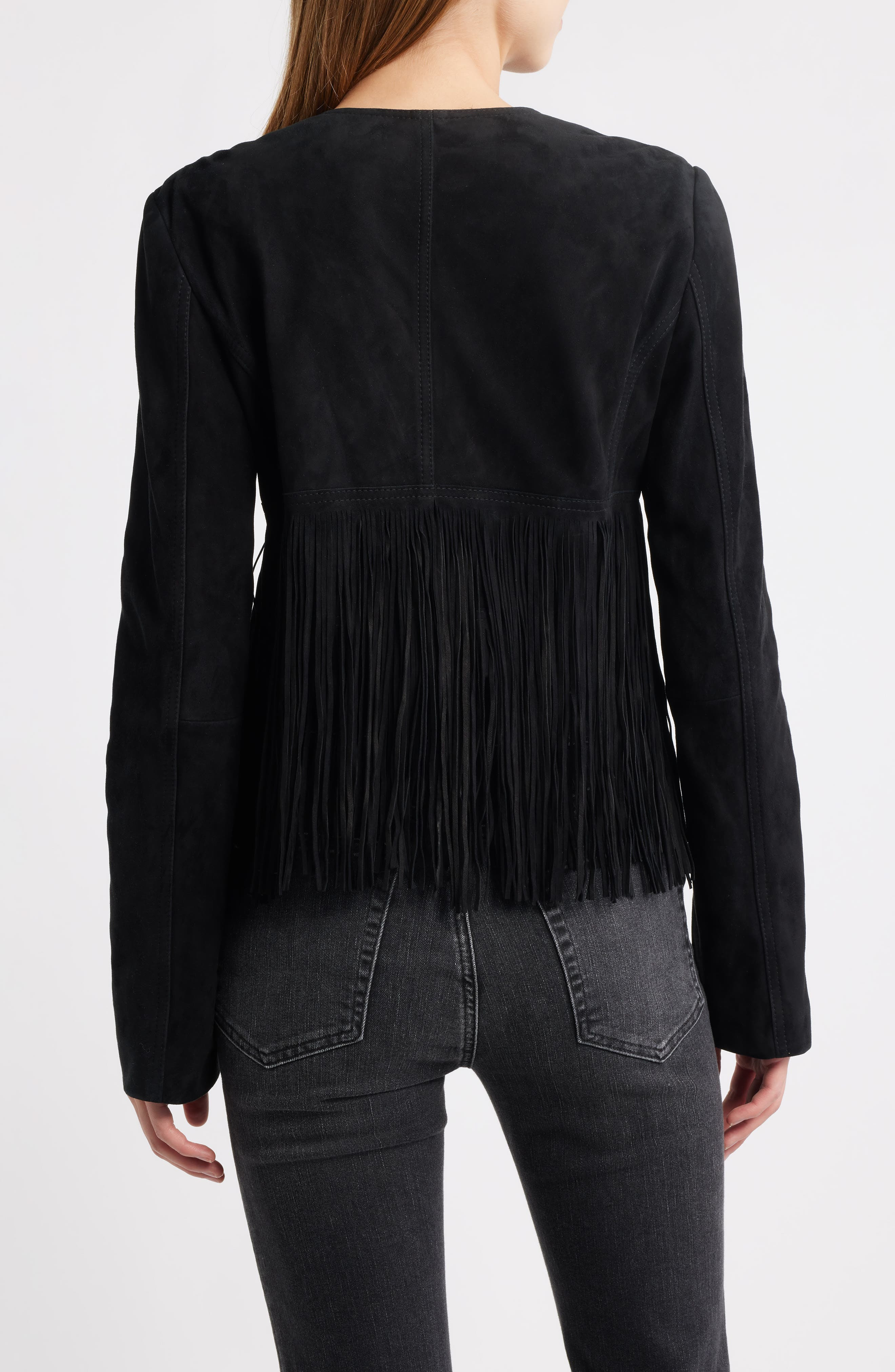 FRAME The Saddle Suede Fringe Jacket in Black at Nordstrom - 2