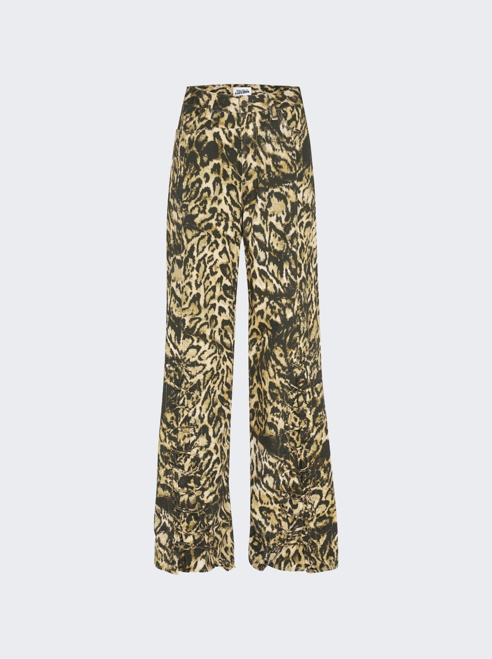 Denim Pants With Lacing Detail Leopard Print - 1