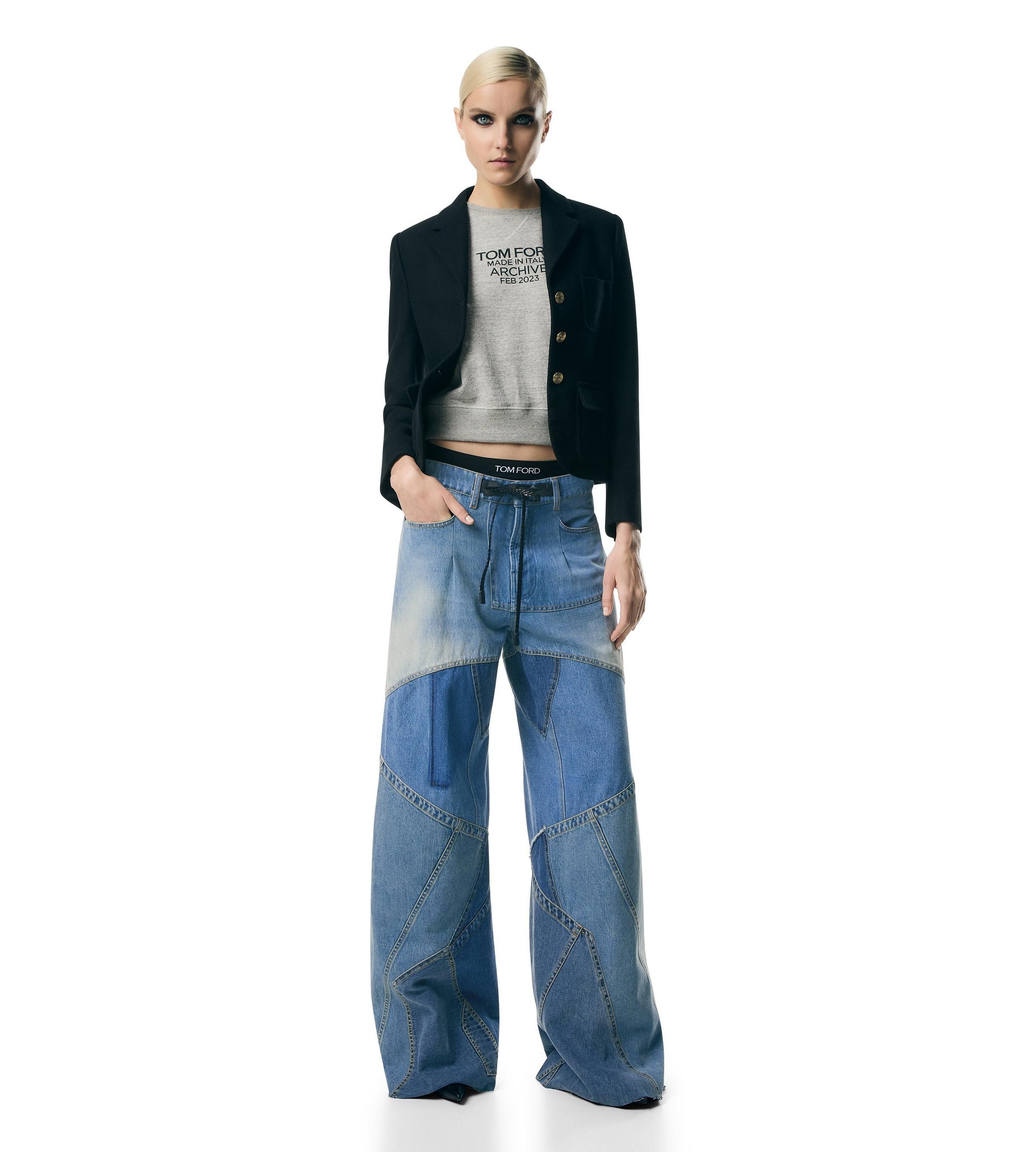 VINTAGE PATCHWORK DENIM WIDE LEG PANTS - 4