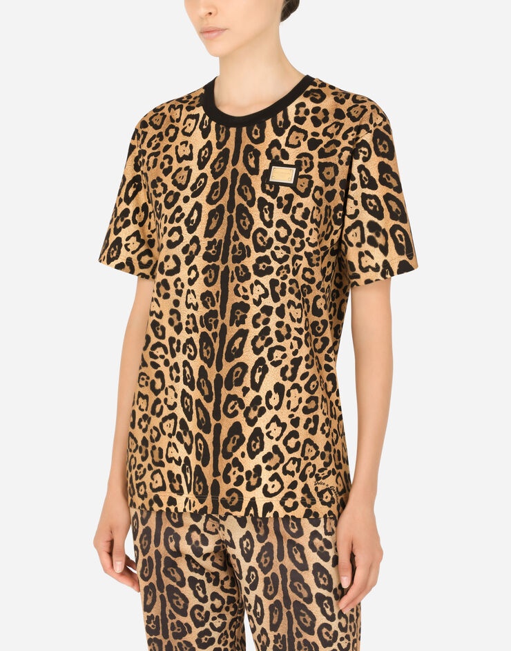 Short-sleeved leopard-print jersey T-shirt - 4