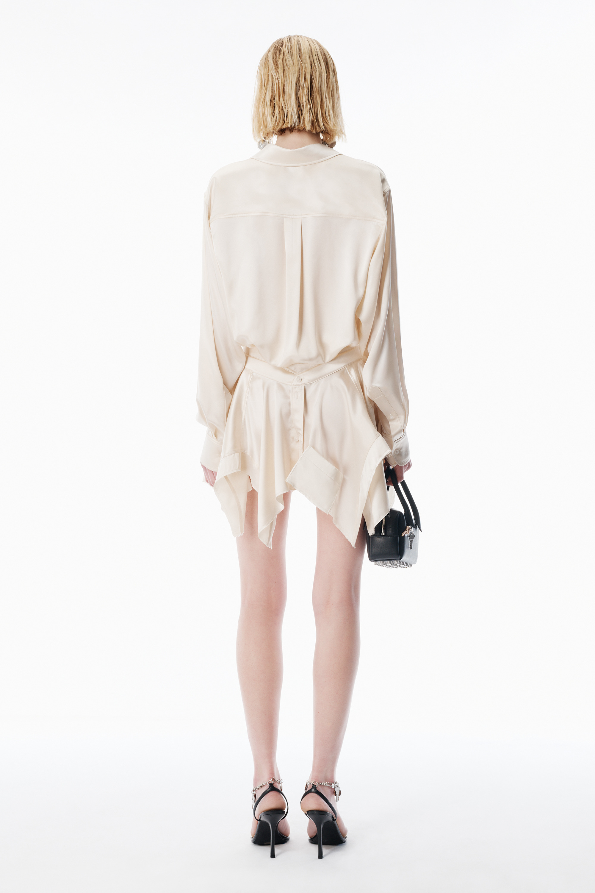 Ivory Silk Charmeuse Pre-Styled Double Shirtdress - 4