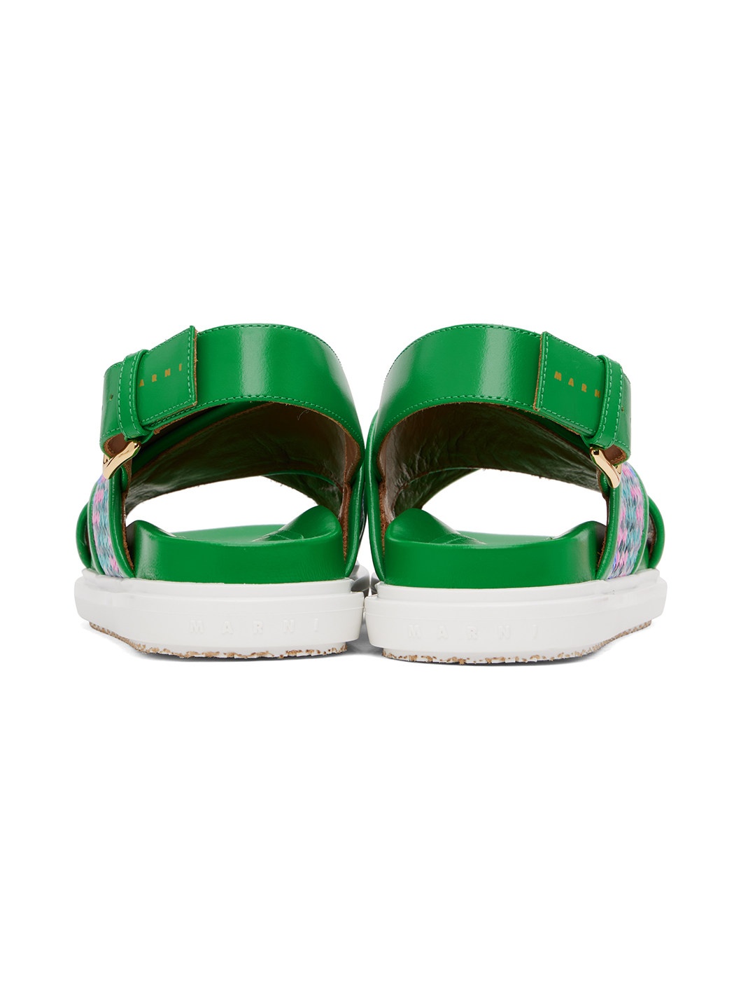 Green Leather Fussbett Raffia-Effect Sandals - 2