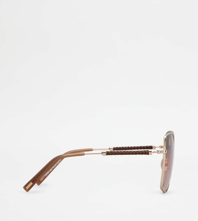 Tod's SUNGLASSES WITH TEMPLES IN LEATHER - GOLD outlook