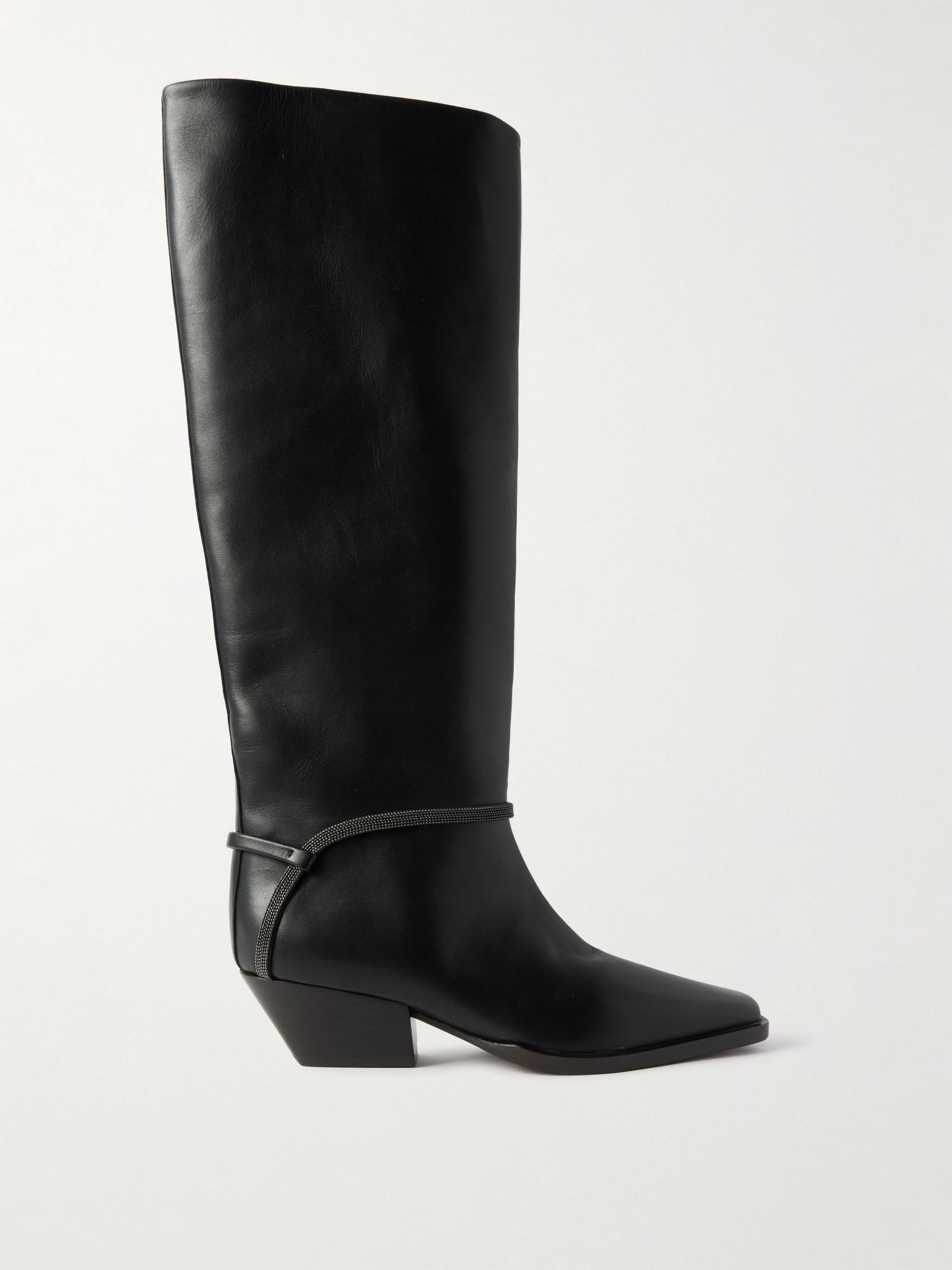 Bead-embellished leather knee boots Black - 1