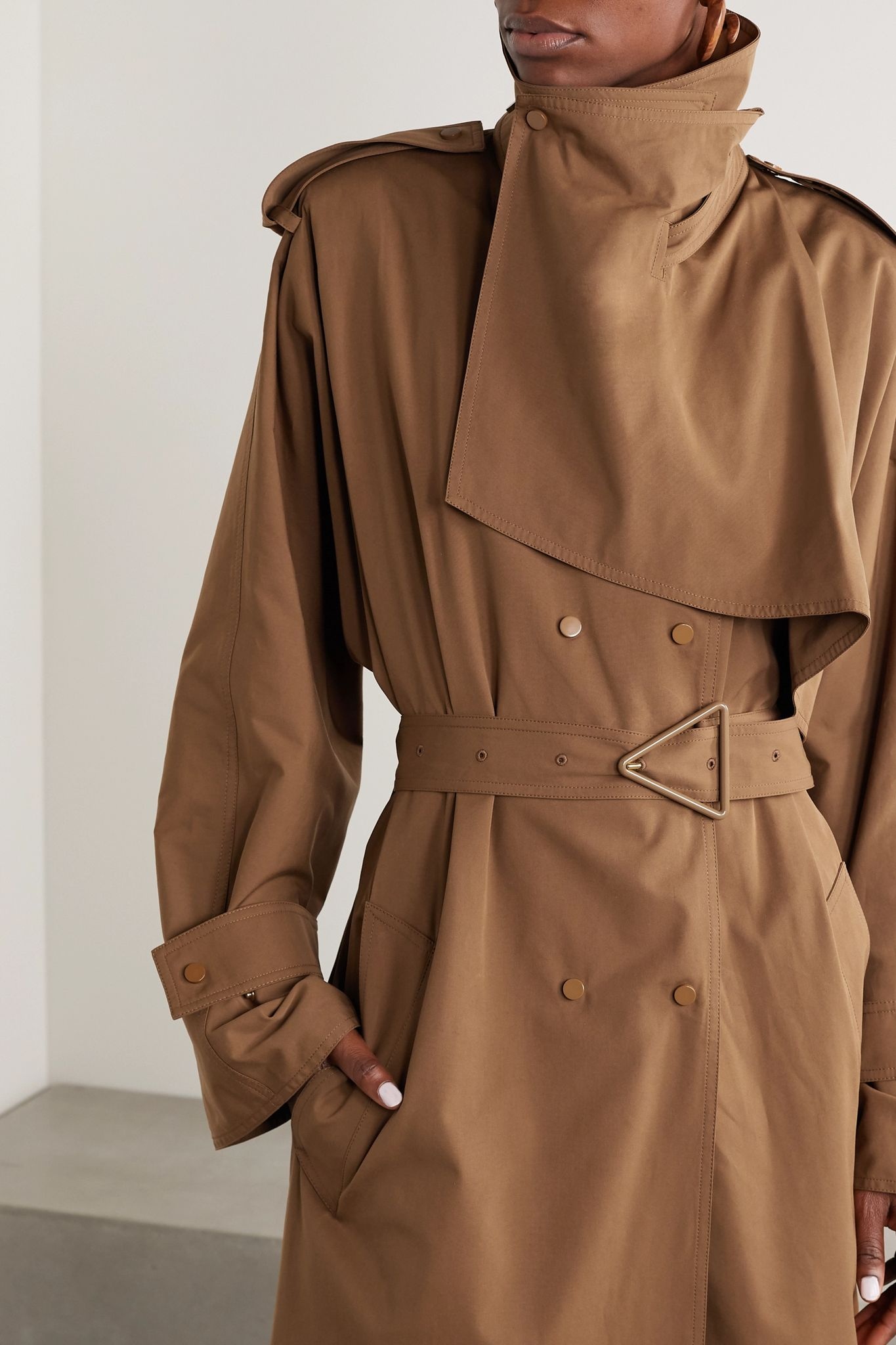 Belted double-breasted cotton-blend gabardine trench coat - 3