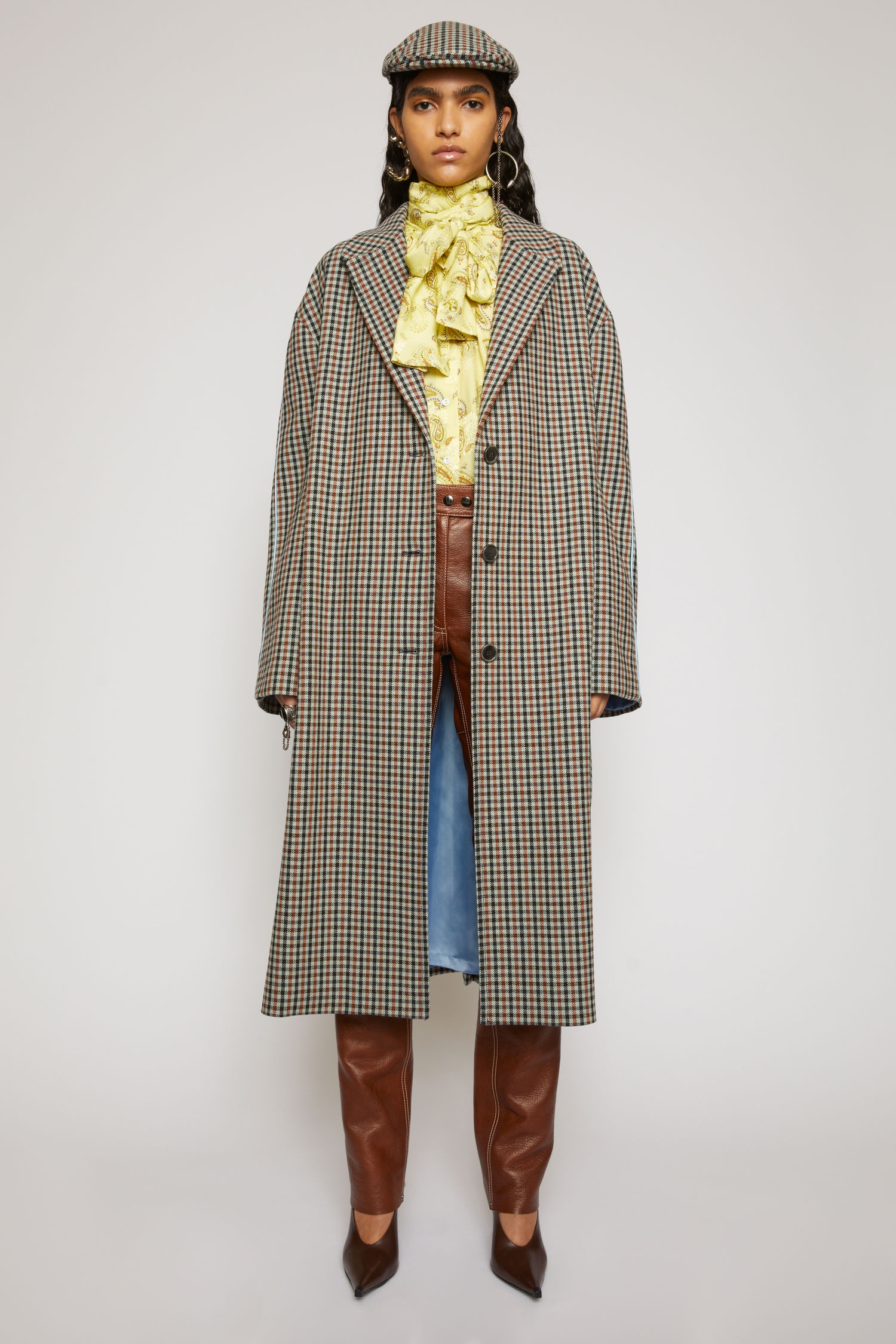 Checked wool coat light blue/orange - 5