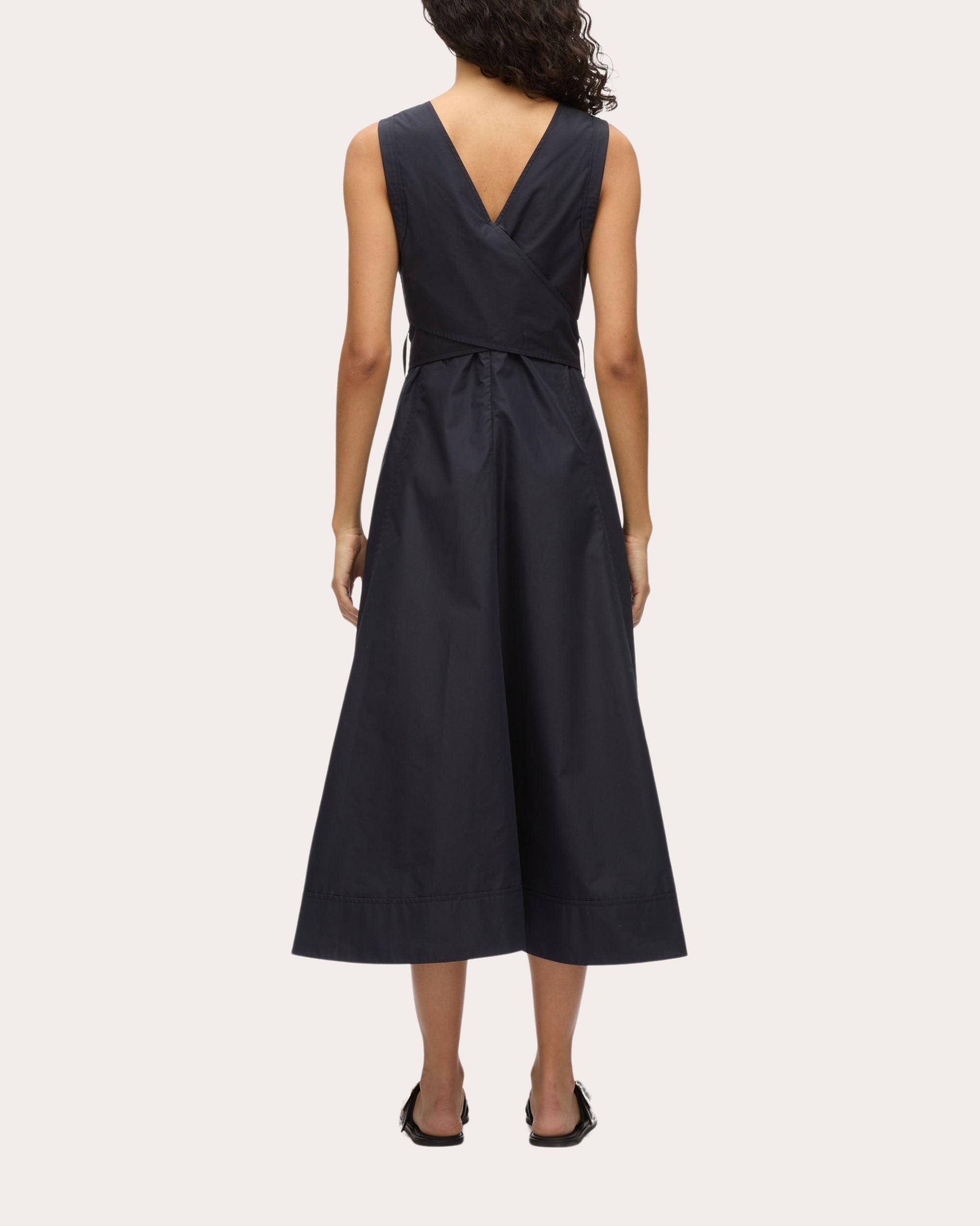 Poplin Cross-Back Sleeveless Midi Dress - 2