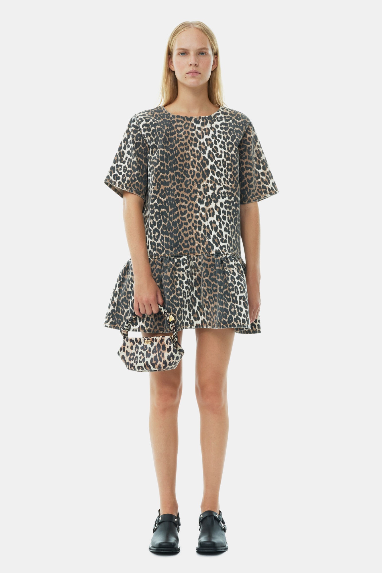 LEOPARD OPEN-BACK MINI DENIM DRESS - 2