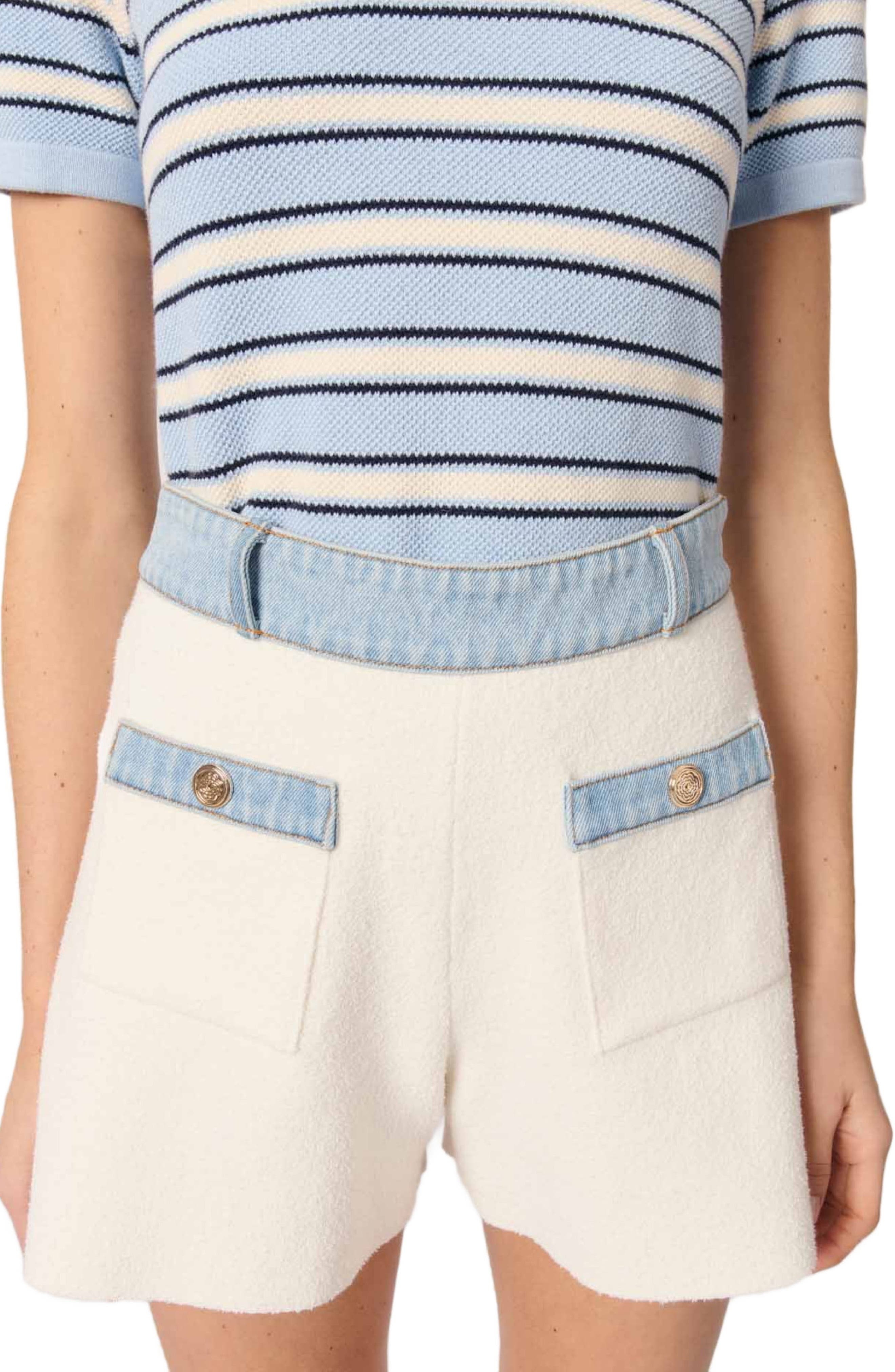 maje Knitted shorts with denim trim in Ecru at Nordstrom - 5