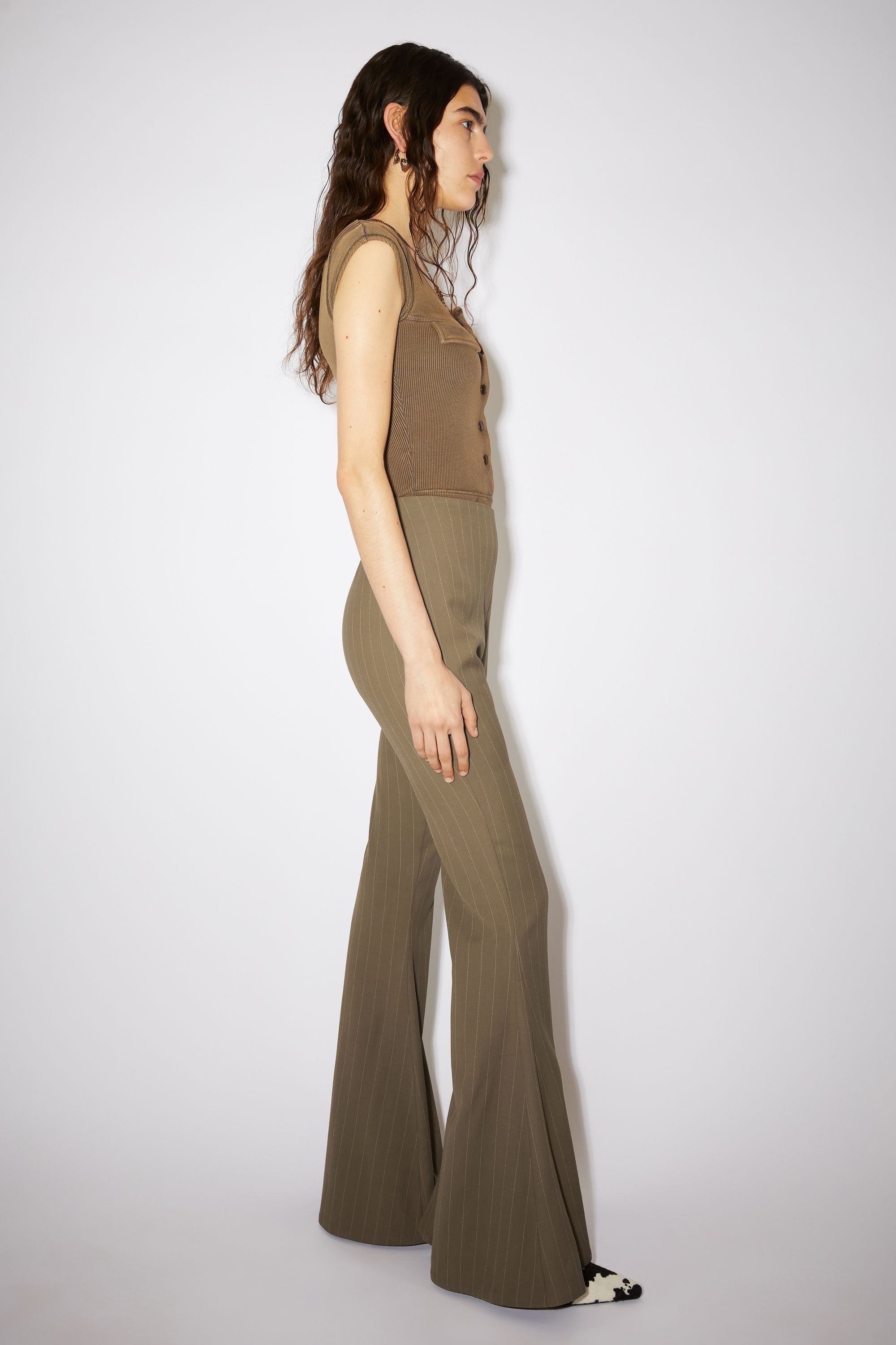 Flared striped trousers - Khaki green - 4