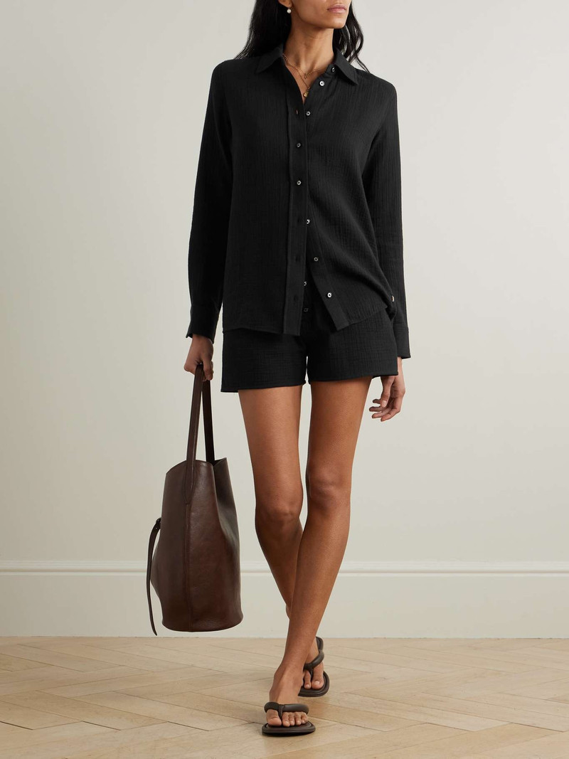 ÉTERNE Constance embellished cotton-gauze shirt Black outlook