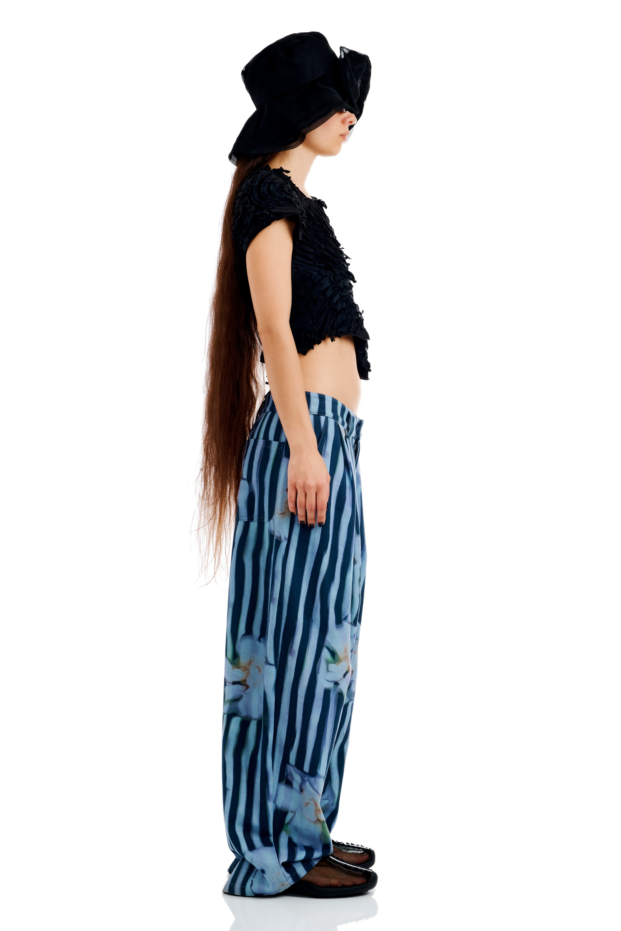 WAVY NAVY FLOWER STRIPE CATCHFLY PANT - 10