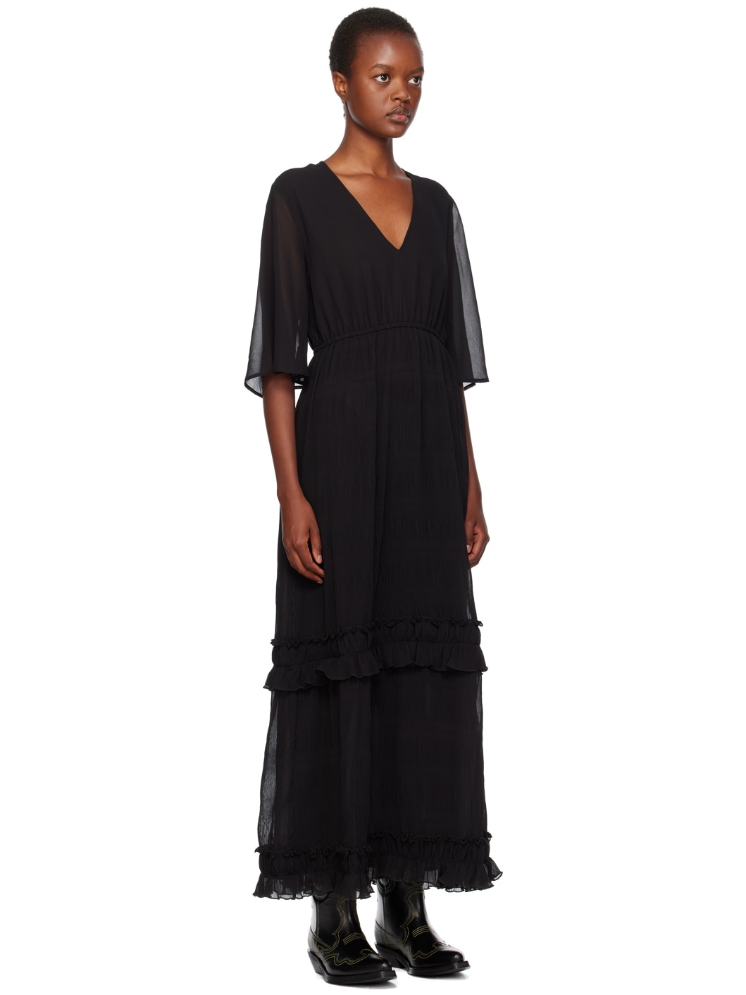 Black Pleated Maxi Dress - 2