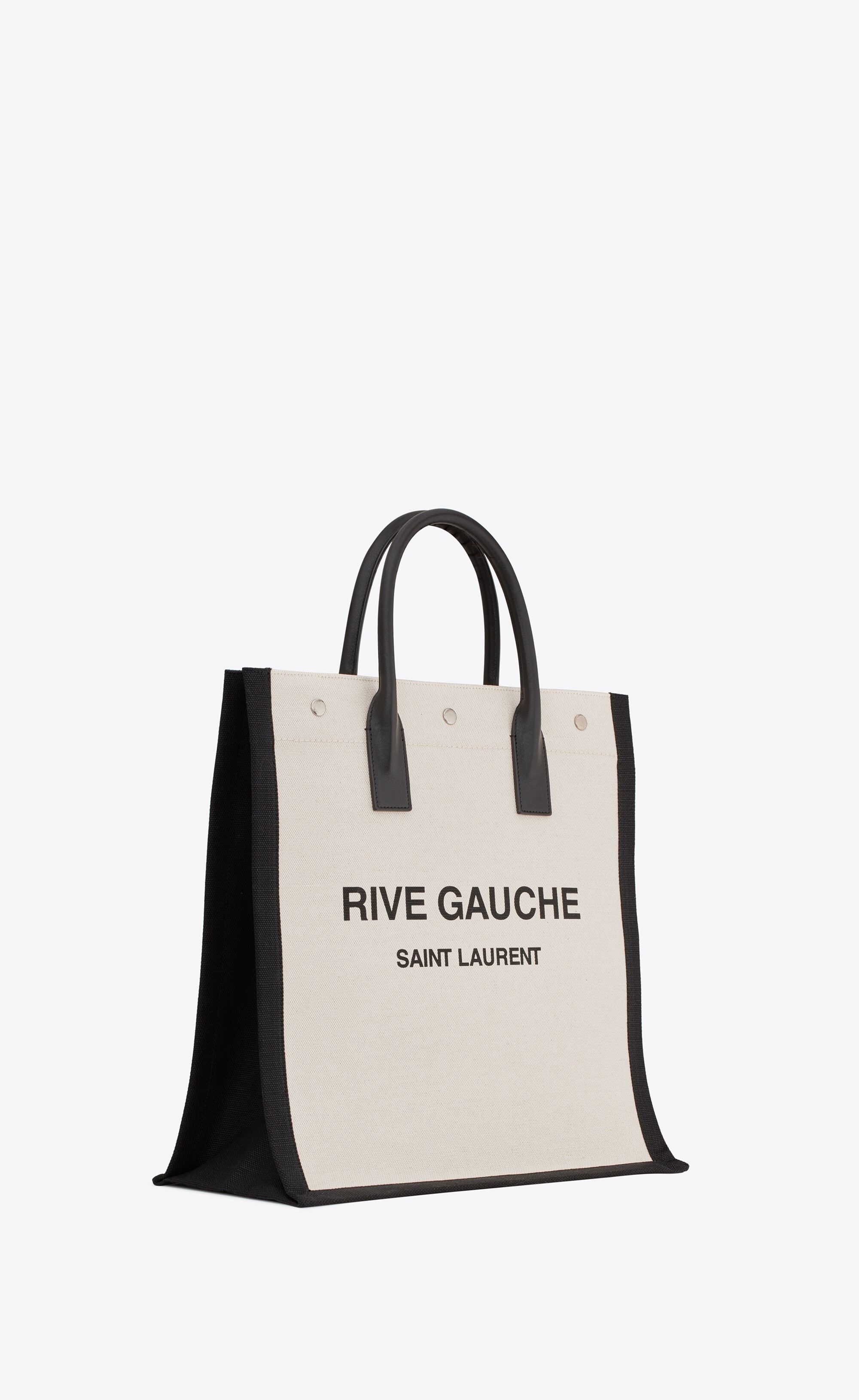rive gauche north/south tote bag in printed linen and leather - 4