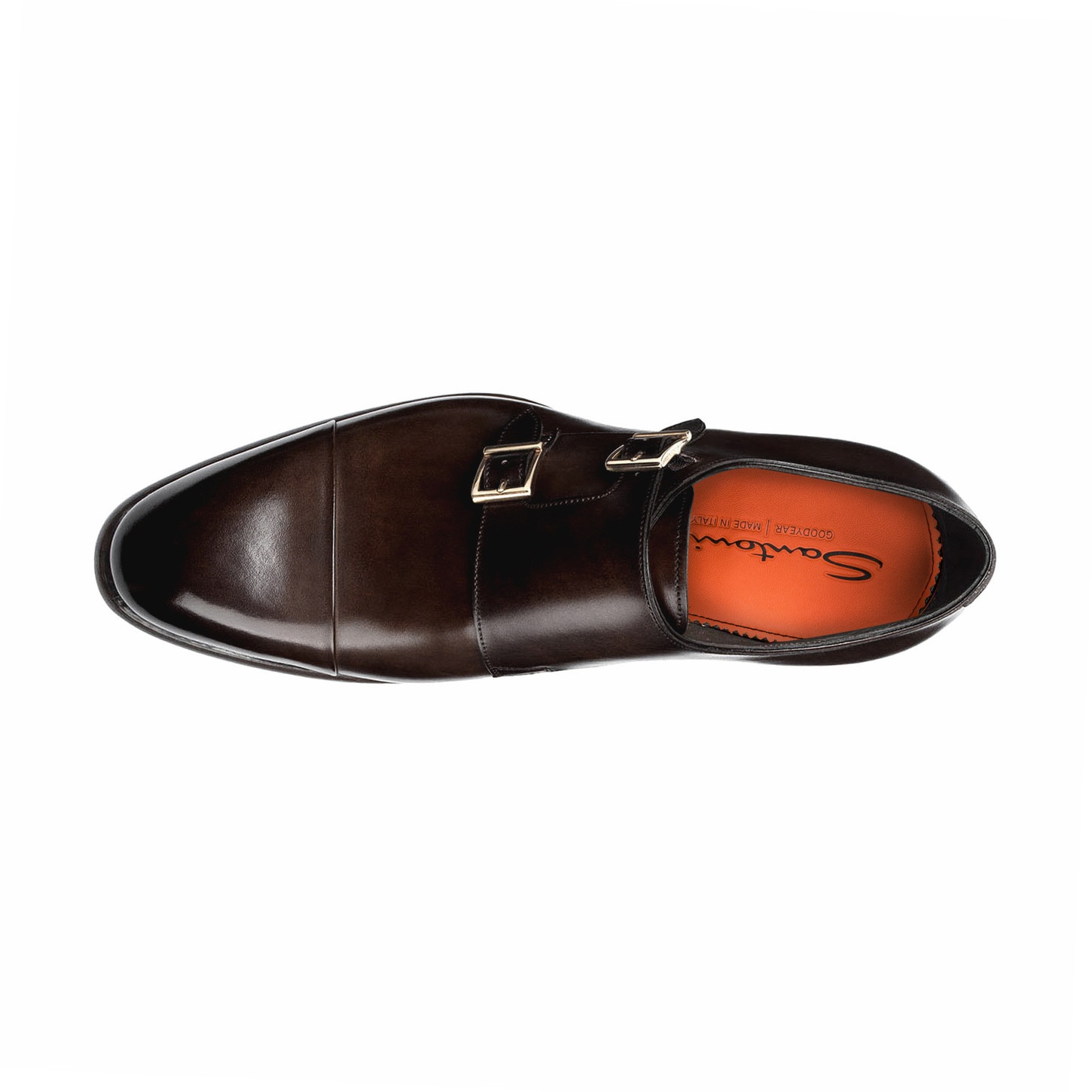 Men's dark brown leather double-buckle shoe - 4