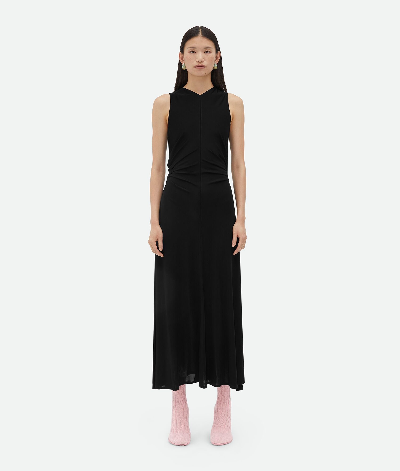 Viscose Jersey Long Dress With Knot Ring - 1