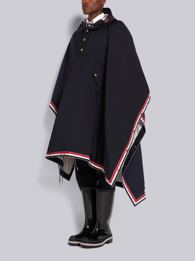 Thom Browne Navy Poly Twill Stripe Tipping Down Filled Snap Front Hooded Poncho outlook