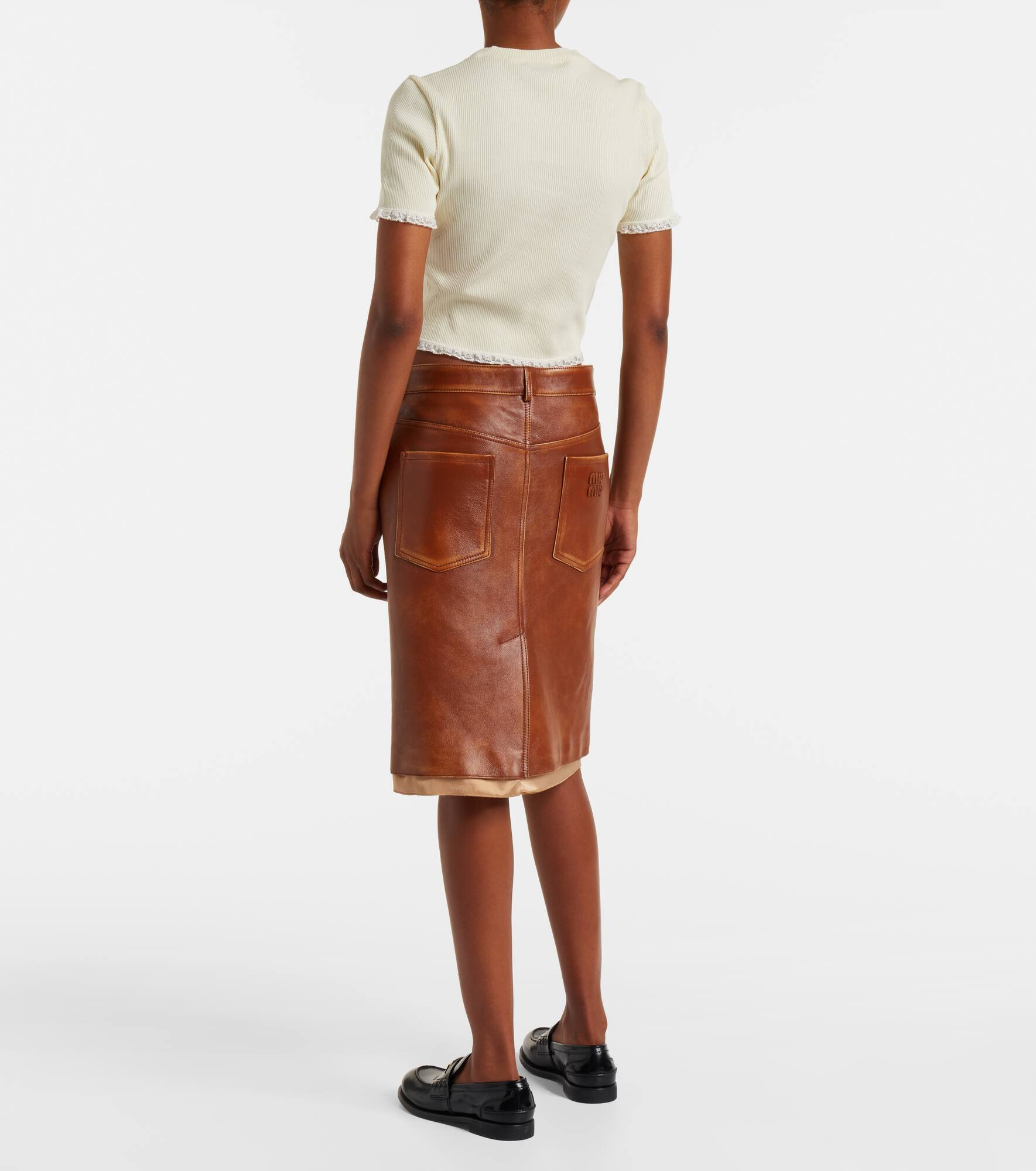Cropped lace-trimmed cotton T-shirt - 3