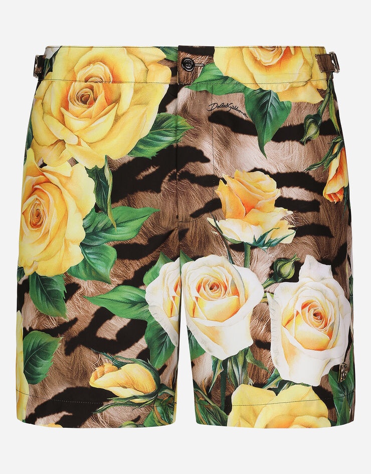 Mid-length swim shorts with rose print - 2