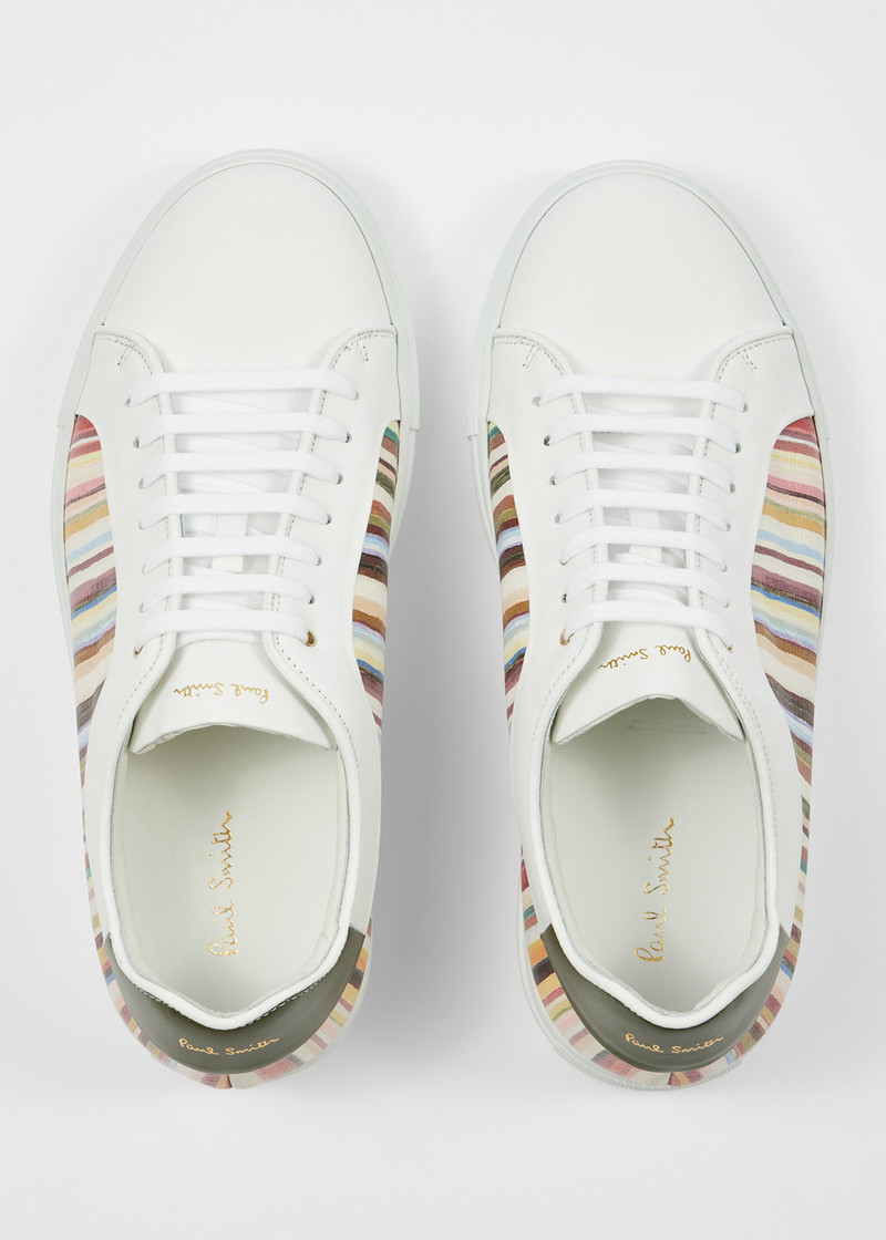 White 'Painted Signature Stripe' Leather 'Basso' Trainers 5