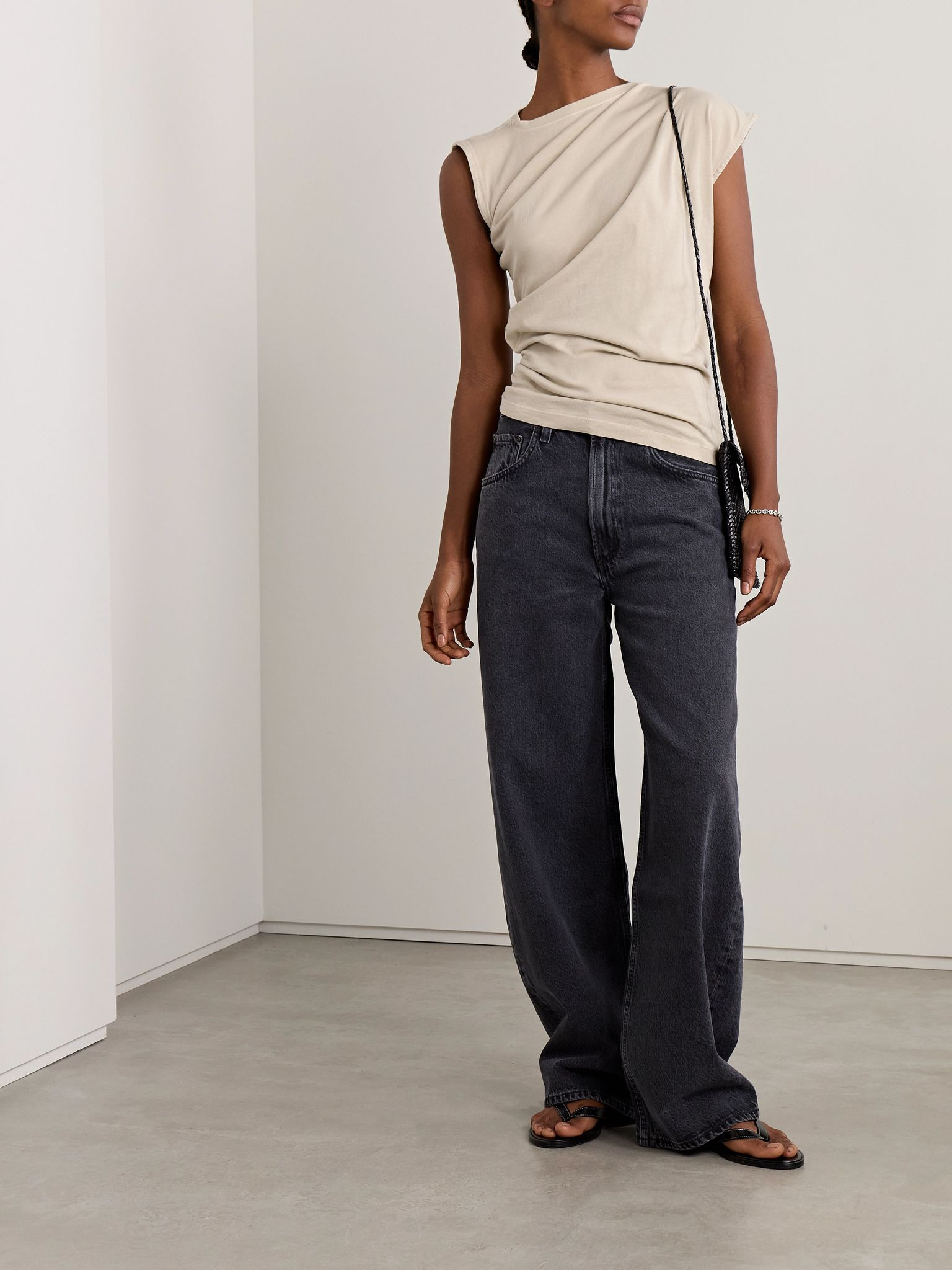 Beth draped organic cotton-jersey T-shirt Light gray - 2