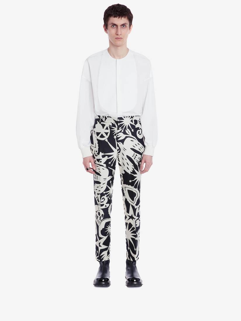 Collarless Tuxedo Poplin Shirt in White - 2