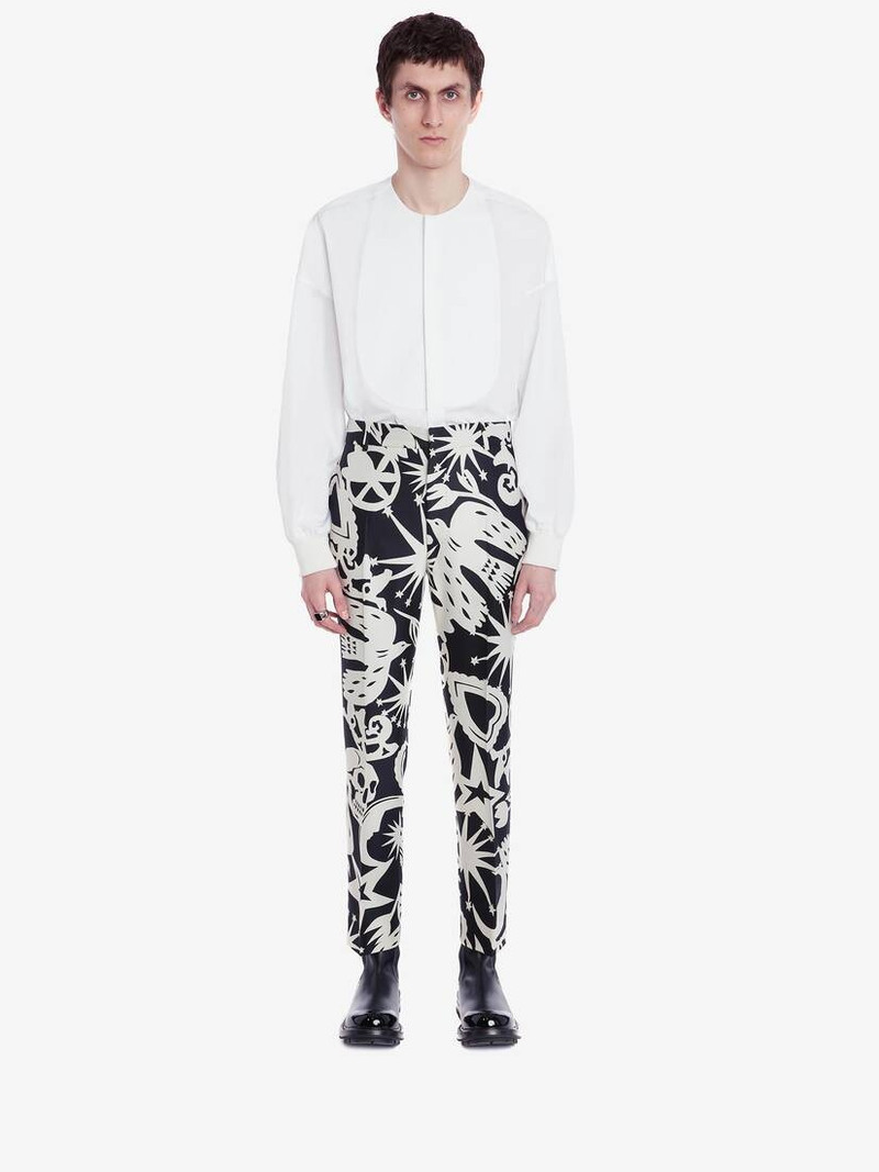 Alexander McQueen Collarless Tuxedo Poplin Shirt in White outlook