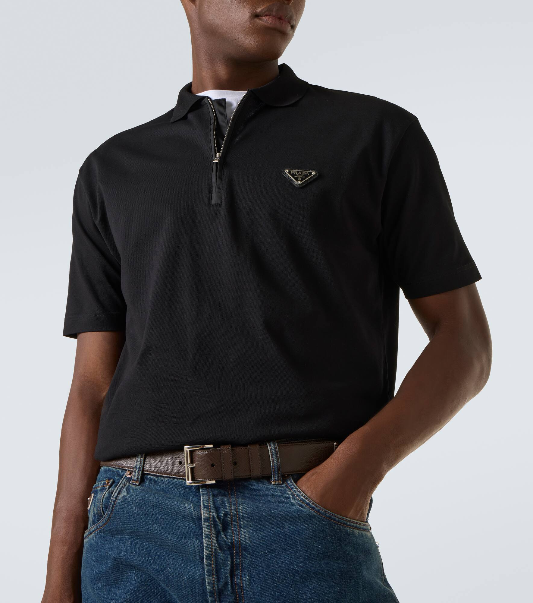 Re-Nylon-trimmed cotton piqué polo shirt - 5