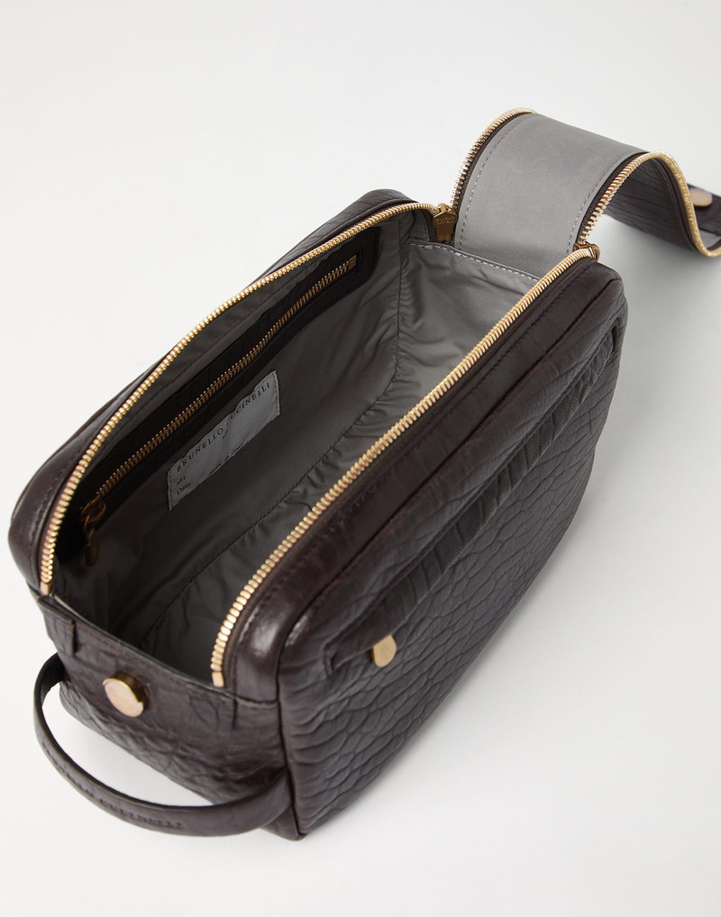 Textured grain leather beauty case with double zipper 5