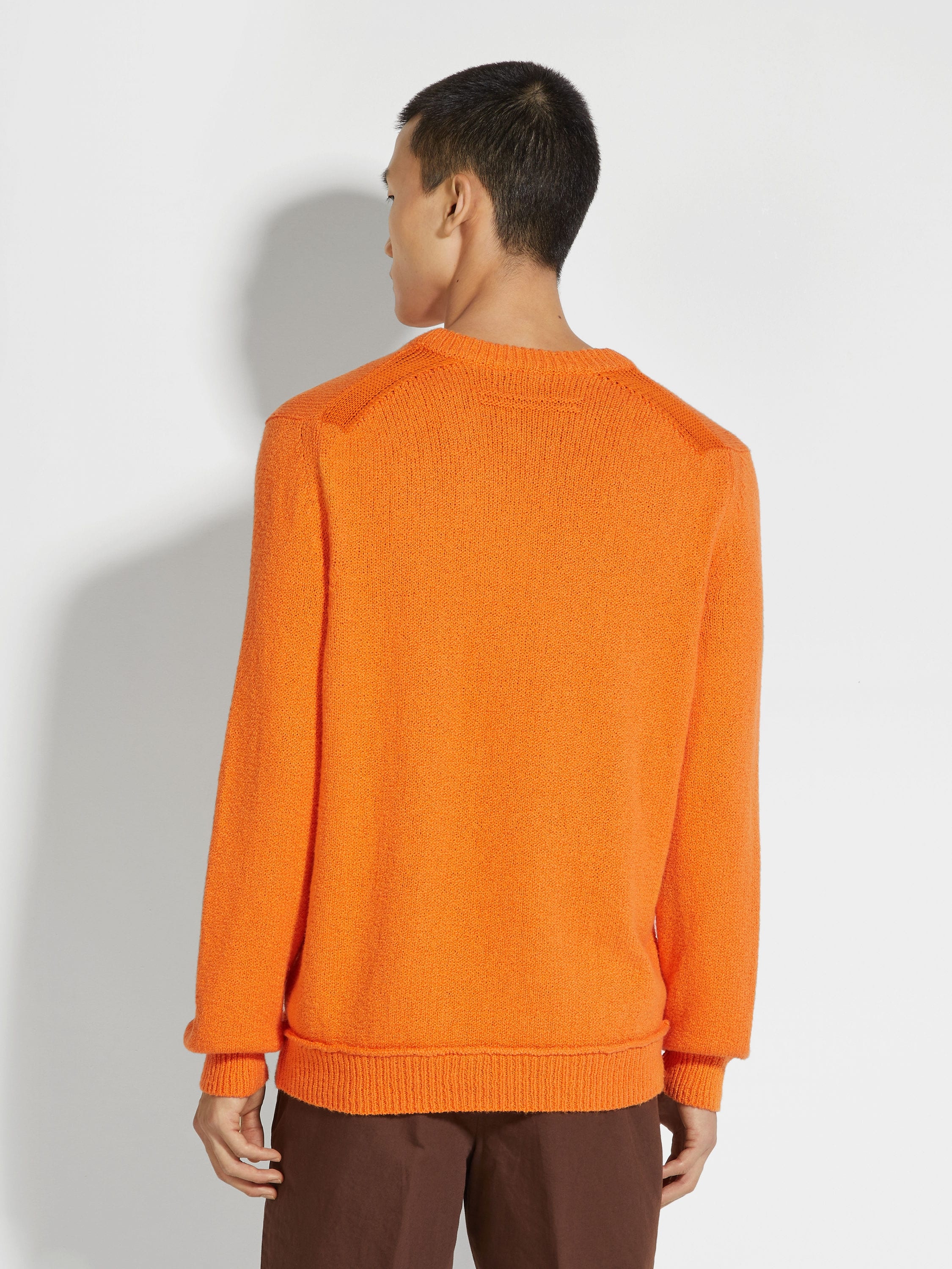 BRIGHT ORANGE COTTON AND SILK CREWNECK - 5