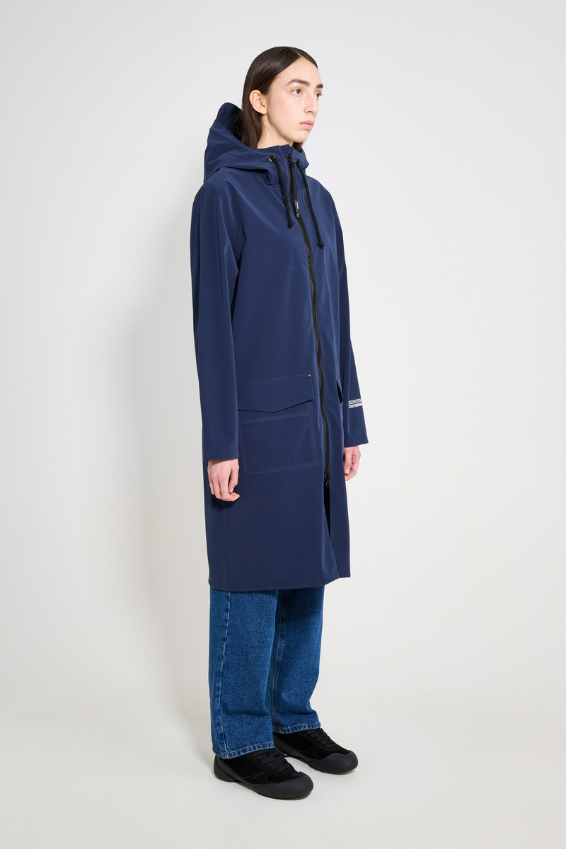 Stockholm Long Patch Raincoat Navy 3
