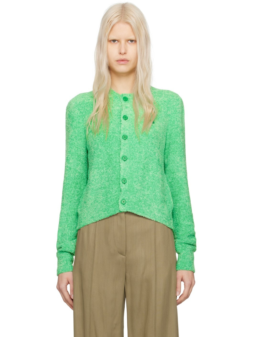 Green Textured Cardigan - 1