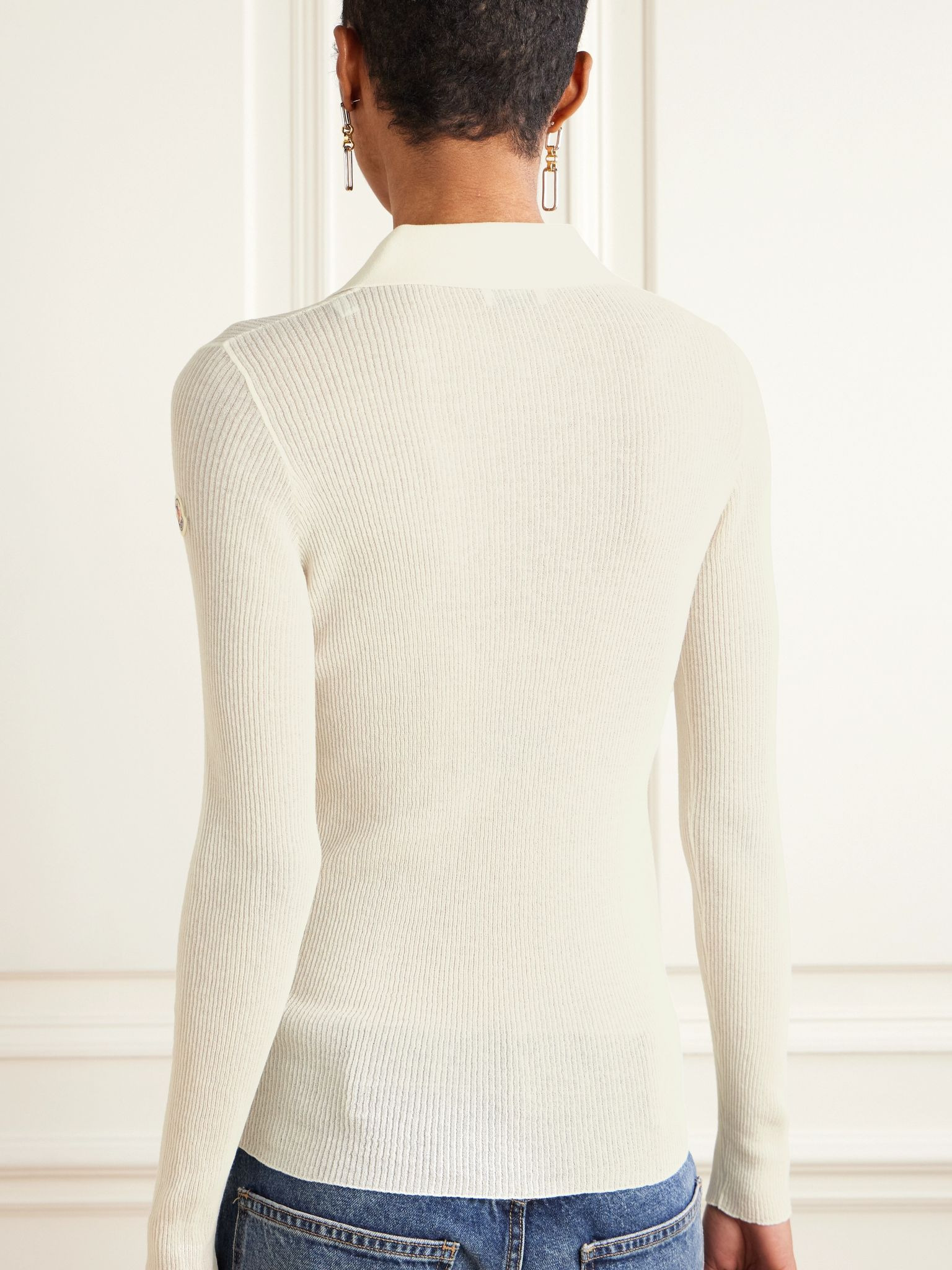Ribbed cotton-blend polo shirt Off-white - 4